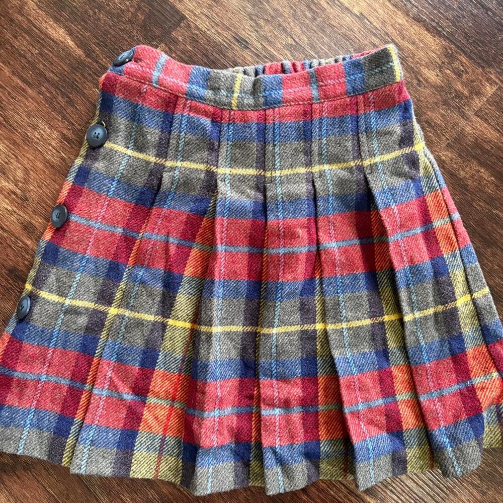 Field Gear Kids Plaid Wool Blend Pleated Skirt Red Blue Gray Size 5/6
